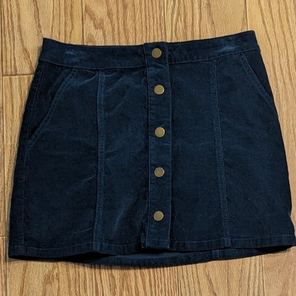 Altar'd State Dresses & Skirts - Blue corduroy mini skirt size small gold snap-up Altar'd State